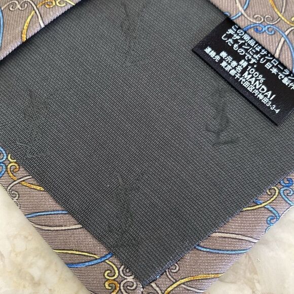 Yves Saint Laurent 100% Silk Grey Blue & Yellow Printed Tie - Picture 9 of 10